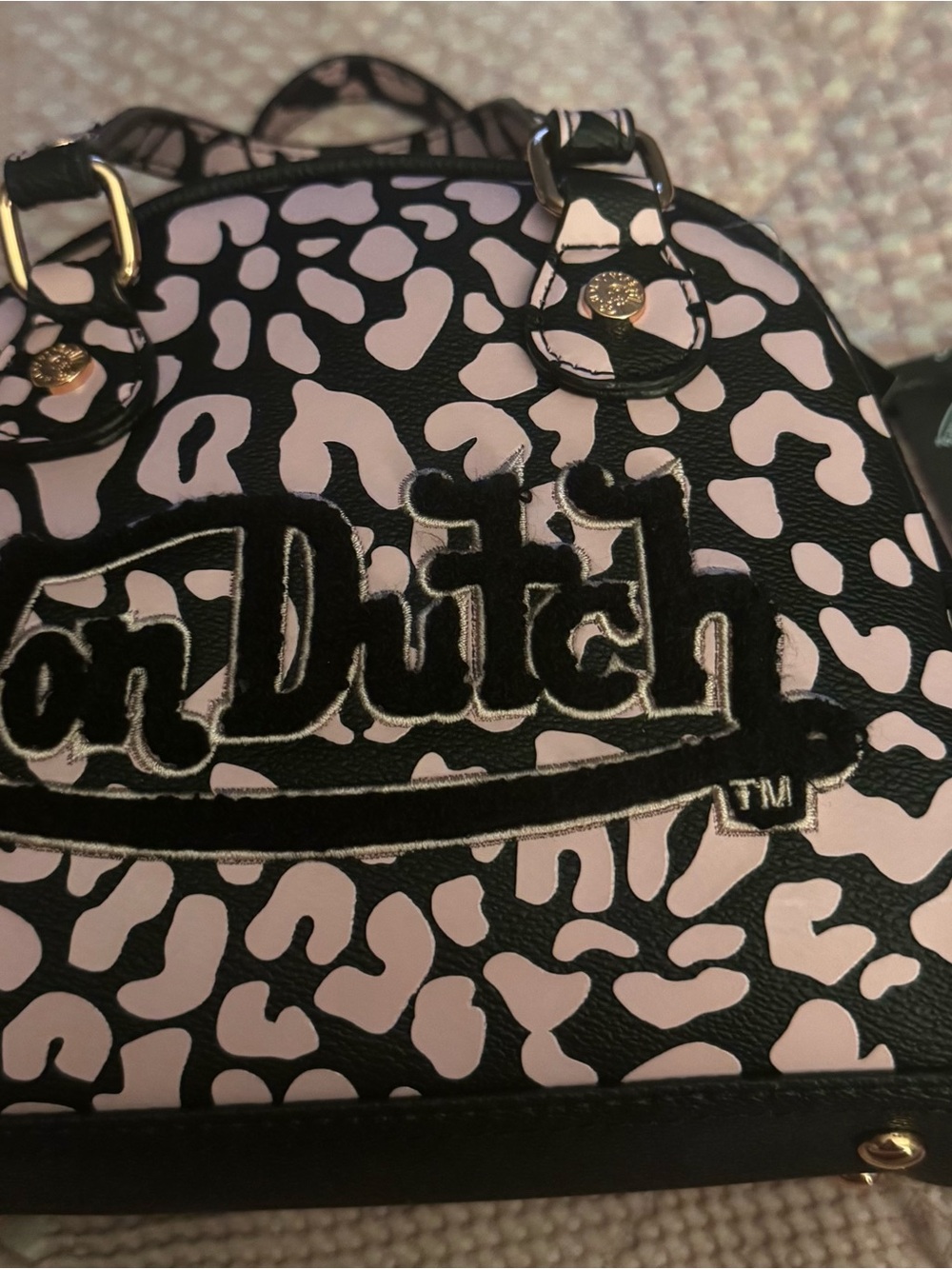 Von Dutch Women's Crossbody Hand Bag Pink Cheetah Bowling Bag NWT - Picture 2 of 8